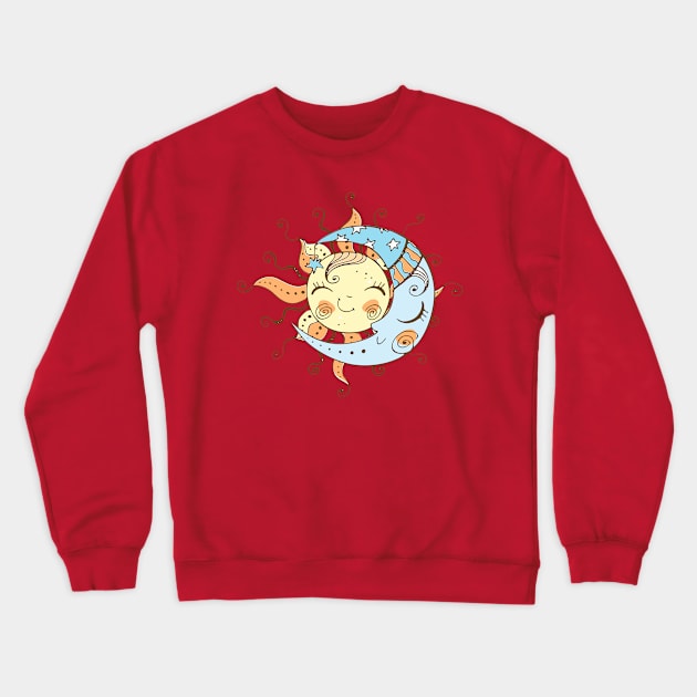 Sun Moon Cute Doodle Crewneck Sweatshirt by Mako Design 